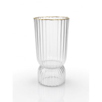 GLASS VASE RIBBED GOLD RIM GLASS VASE RIBBED GOLD RIM