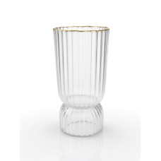 GLASS VASE RIBBED GOLD RIM