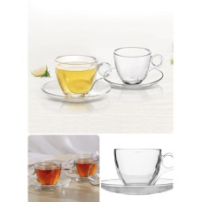 CUP SAUCER SET GLASS 6PC